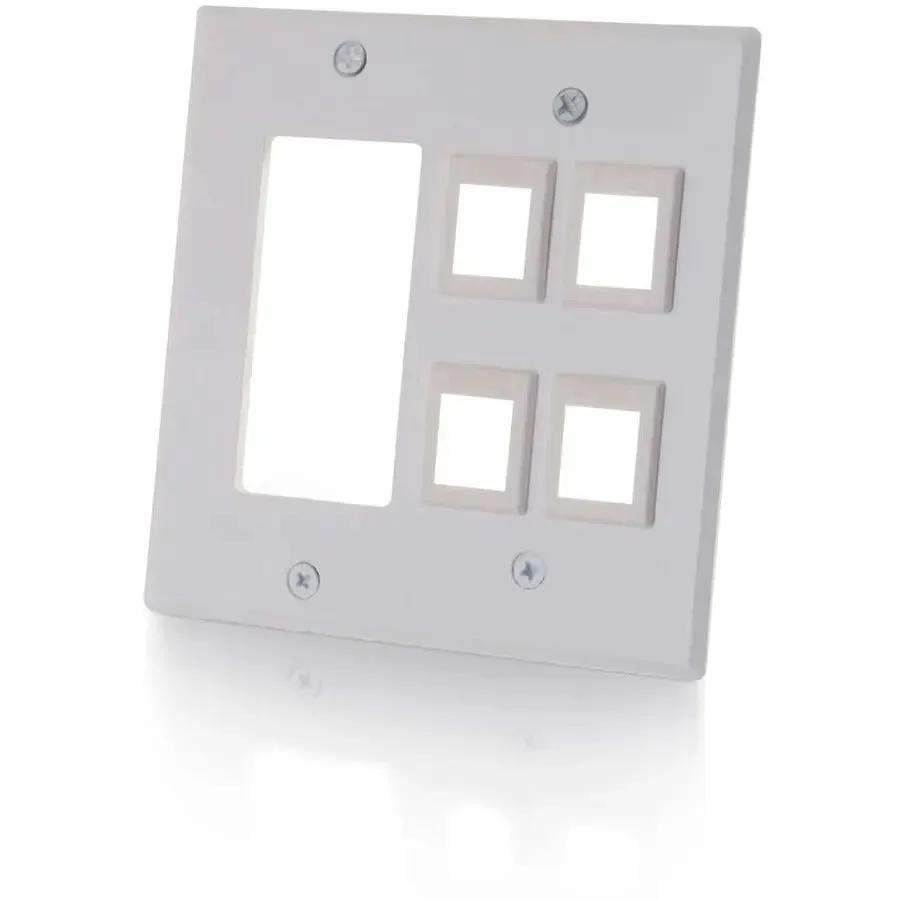 C2G 41341 White Double Gang Wall Plate with Four Keystone Cutouts for Versatile Data and Voice Connections by Legrand Group
