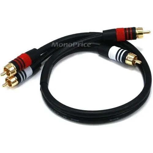 Monoprice 1.5ft Premium 2 RCA Male to Male Audio Cable – Black, 22AWG Coaxial with Gold Plated Connectors