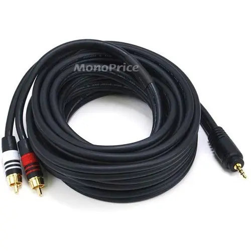 Monoprice 15ft Premium 3.5mm Stereo Male to 2RCA Male Audio Cable - Black, Gold Plated Connectors