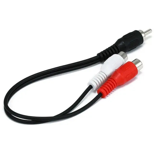 Monoprice 6-inch RCA Plug to 2 RCA Jack Cable - Black for Reliable Audio Connections