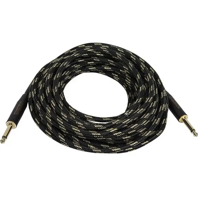 Monoprice 35ft Cloth Series 1/4 inch T/S Male Guitar & Studio Instrument Cable - Black & Gold