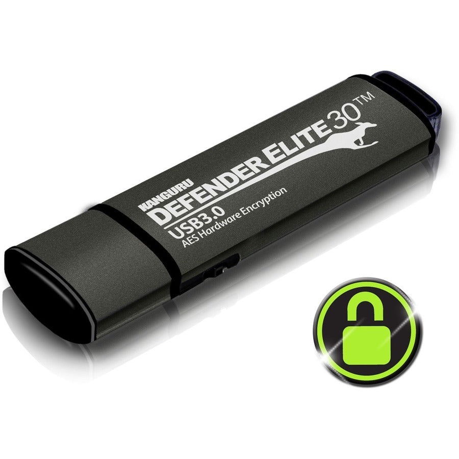 Kanguru Defender Elite30 128GB Hardware Encrypted USB 3.0 Flash Drive with AES 256-Bit Encryption and TAA Compliance