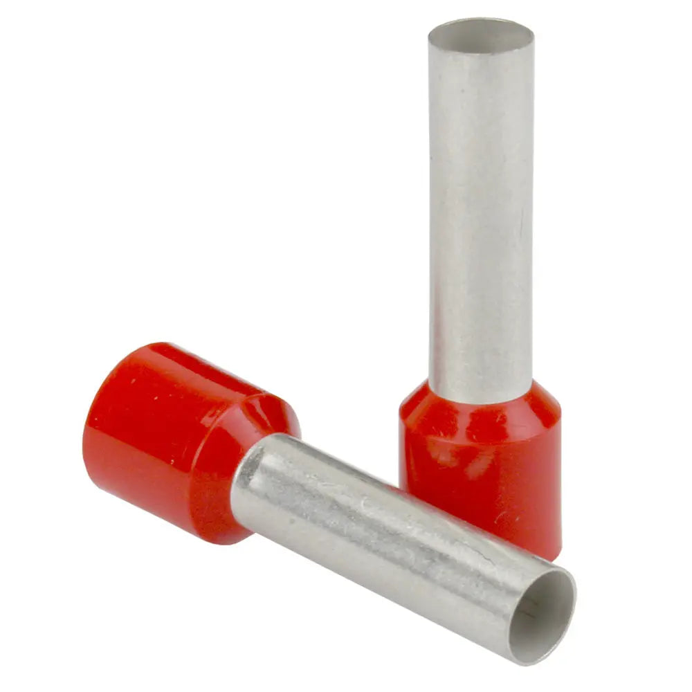 Pacer Red 16 AWG Wire Ferrule - 8mm Length, 25 Pack for Reliable Electrical Connections