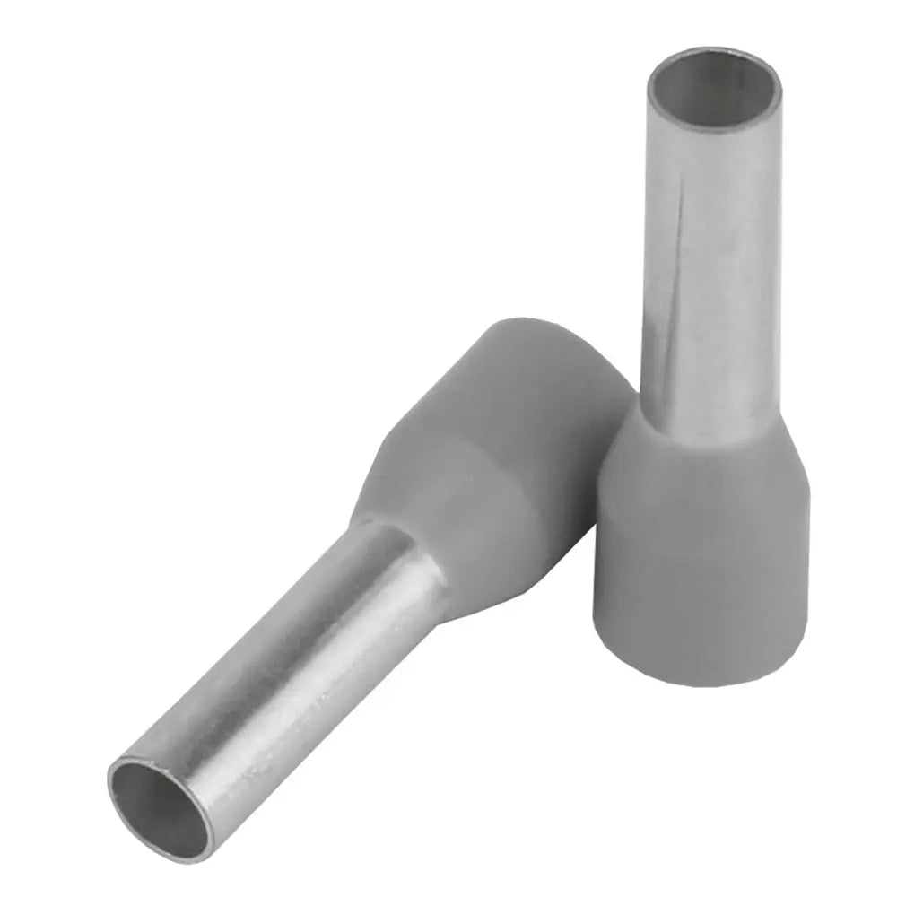Pacer Grey 12 AWG Wire Ferrule - 10mm Length, 25 Pack for Reliable Stranded Wire Connections