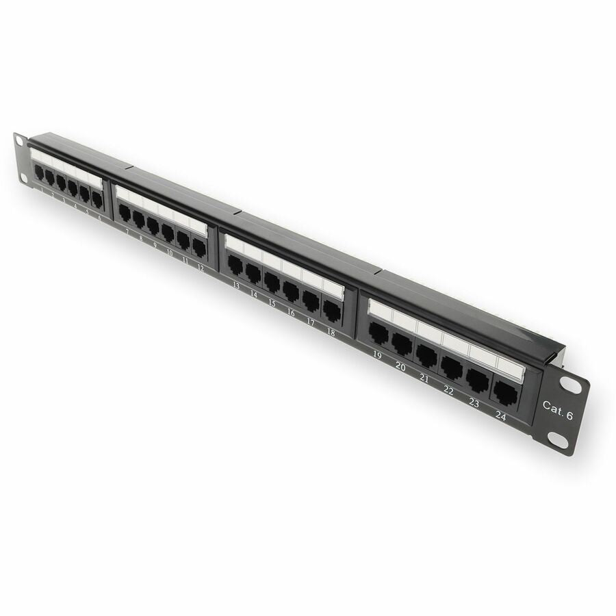 AddOn 24-Port Cat6 Straight Patch Panel, 1U Rack Mount, Black Steel Network Patch Panel (Part Number: ADD-PPST-24P110C6)