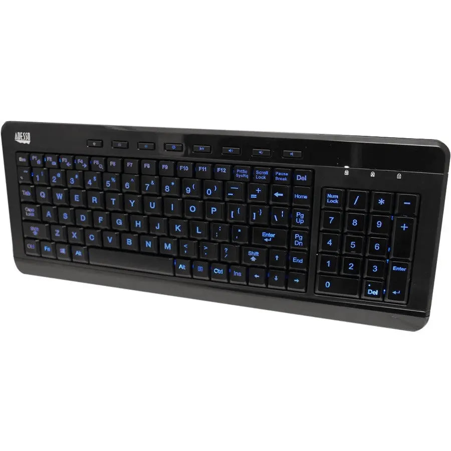Adesso AKB-120EB 3-Color Illuminated Compact Multimedia Keyboard with Large Print Keys and Hotkeys