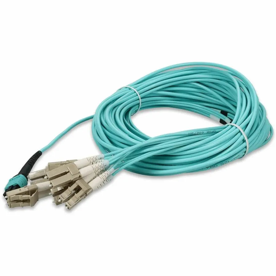 AddOn 15m MPO Female to 6xLC Male Fiber Optic Duplex Patch Cable - Aqua OM3 Riser Rated