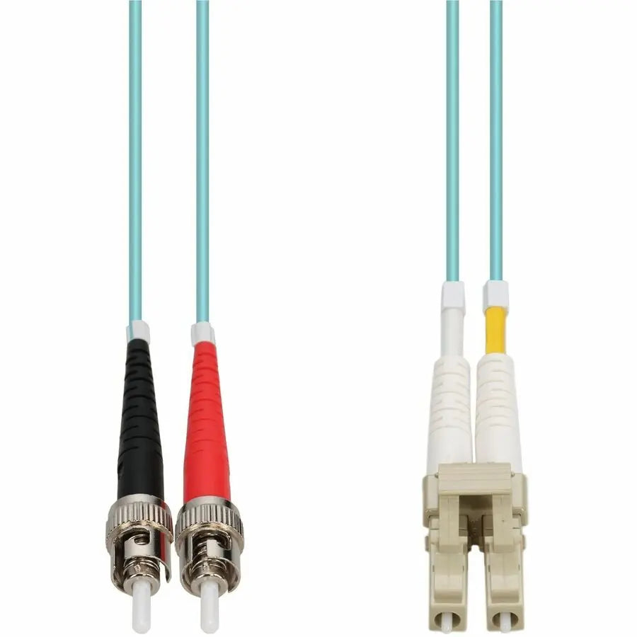 AddOn 15m ST to LC Aqua OM4 Duplex OFNR Riser-Rated Fiber Patch Cable