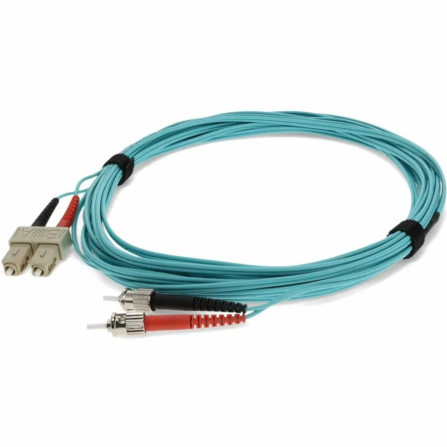 AddOn 10M ST (Male) to SC (Male) Aqua Duplex Fiber Optic Patch Cable - OM4 Rated, Riser Rated, High-Speed Networking