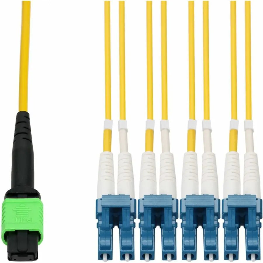 AddOn 10M MPO Female to 8xLC Male Fiber Optic Fanout Cable – Yellow, Riser Rated, OS2 Single-Mode