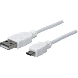 Manhattan IC Intracom Hi-Speed USB 2.0 A Male to Micro-B Male Device Cable - 3 ft, White