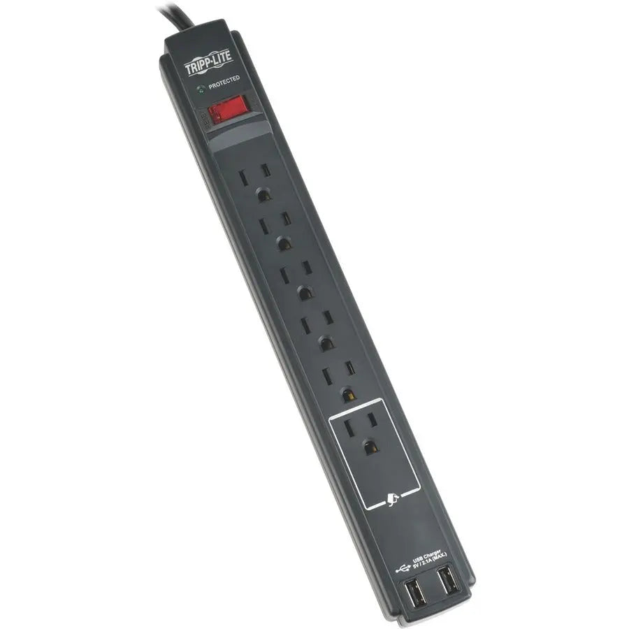 Eaton Tripp Lite Series Protect It! 6-Outlet Surge Protector, 6 ft. (1.83 m) Cord, 990 Joules, 2 x USB Charging ports (2.1A), Black Housing, TAA