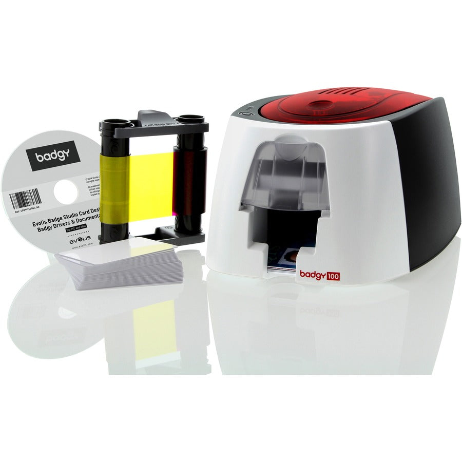 Evolis Badgy100 Color Badge Printer Set – Compact Plastic ID Card Printer with Software and Supplies