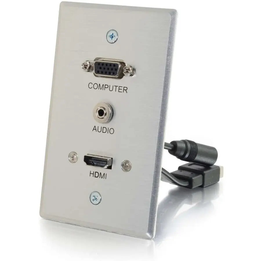 LEGRAND C2G HDMI, VGA + 3.5mm Pass Through Single Gang Wall Plate - Aluminum Finish