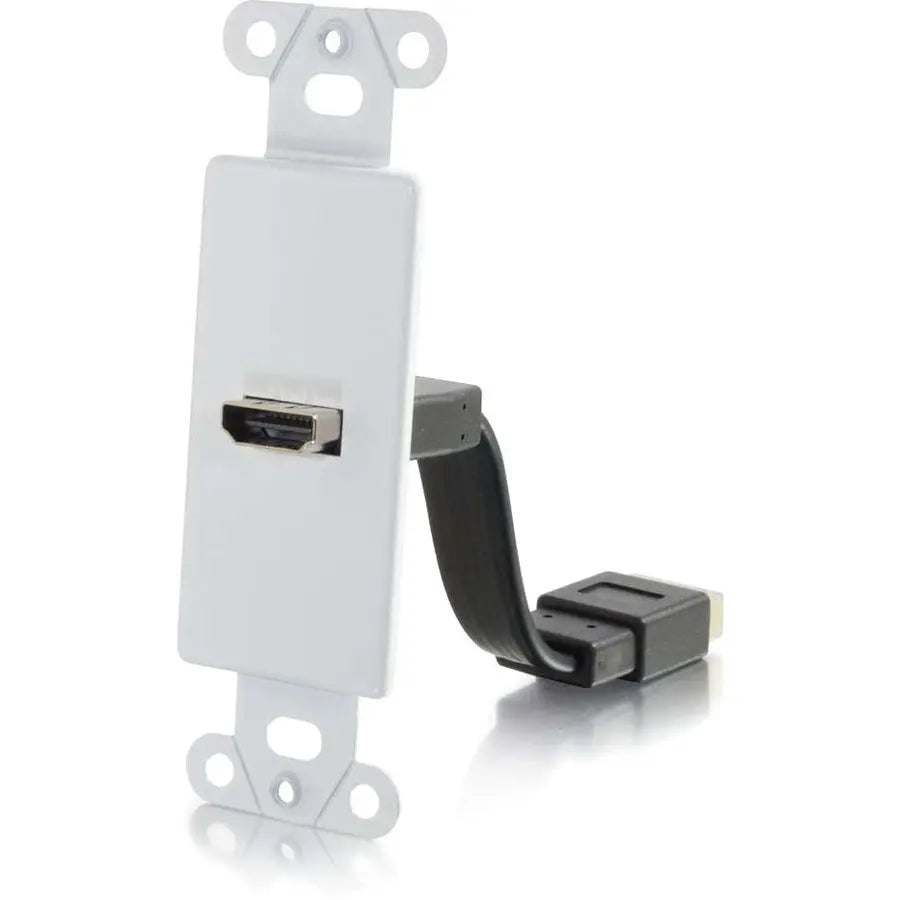C2G HDMI Pass Through Decorative Wall Plate - White with Flexible HDMI Pigtails