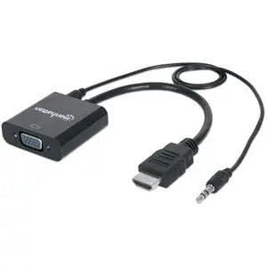 IC INTRACOM Manhattan HDMI to VGA Converter with Audio – 1080p, 30cm, Male to Female, Micro-USB Power, Black