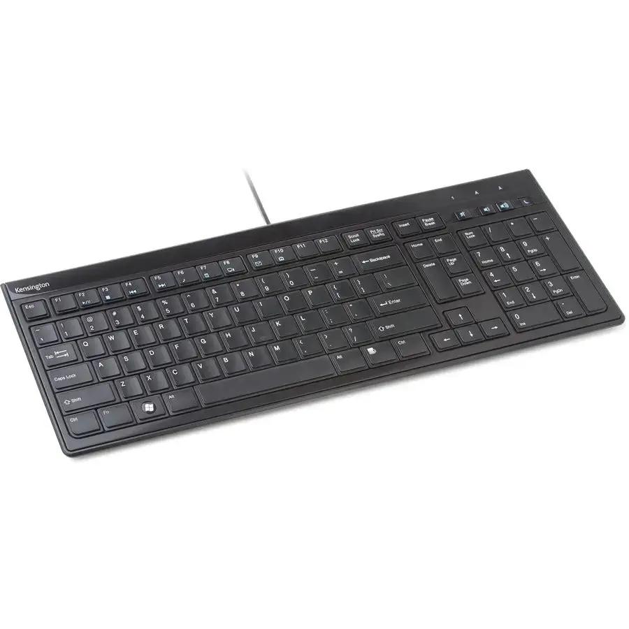 Kensington Slim Type Wired Keyboard – Compact Black Desktop Keyboard with Quiet Scissor Keys and USB Connectivity