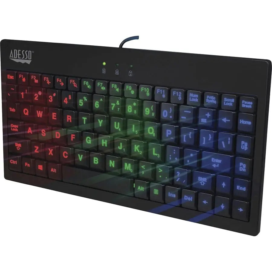 Adesso AKB-110EB 3-Color Illuminated Mini Keyboard for Night Work, POS, and Kiosks
