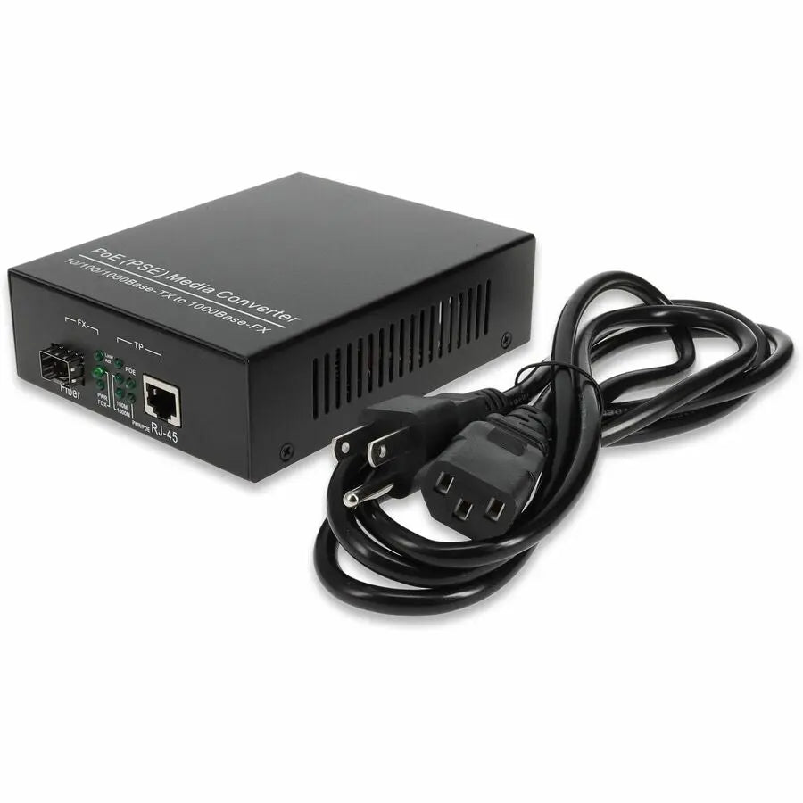 AddOn 10/100/1000Base-TX to 1000Base-SX Media Converter with PoE - 550m Fiber Reach, Euro Power Supply