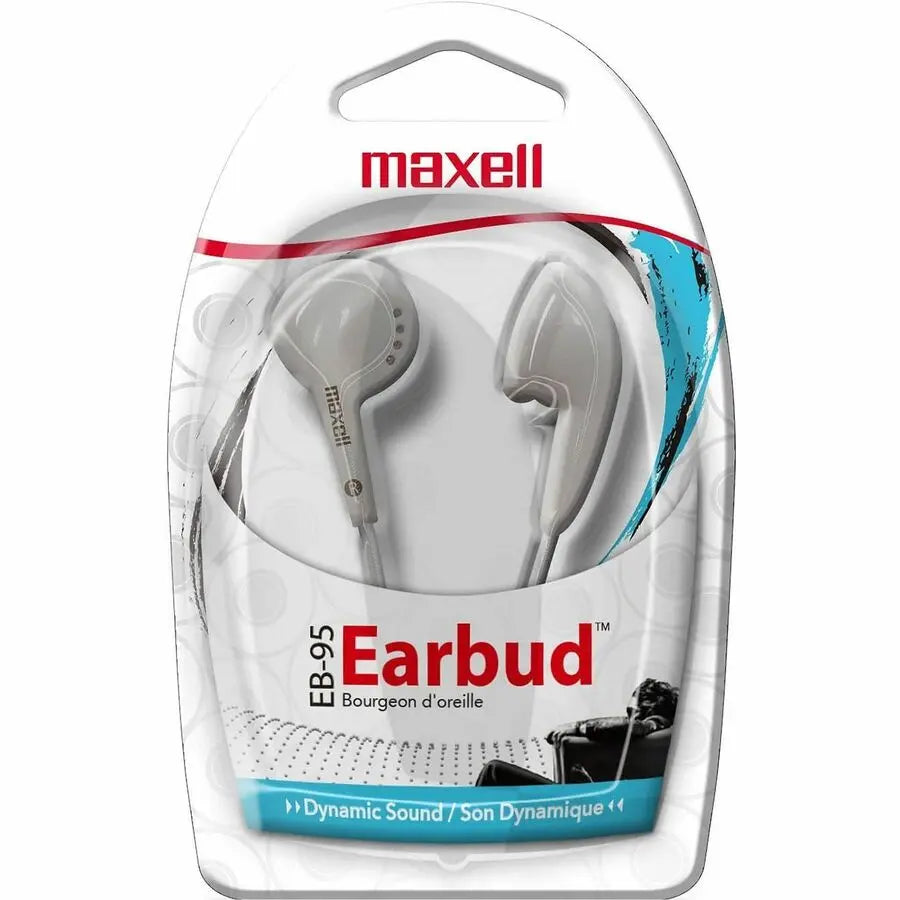 Maxell EB-95 White Earbuds – Lightweight Comfort Fit In-Ear Headphones with Single Entry Cord