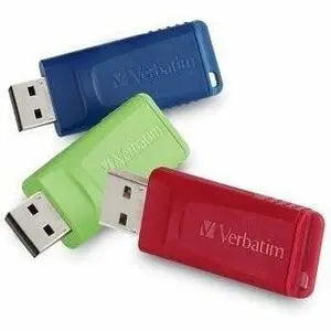 Verbatim Store 'n' Go 8GB USB Flash Drive Triple Pack – Green, Red, Blue – Retractable Design with Lifetime Warranty