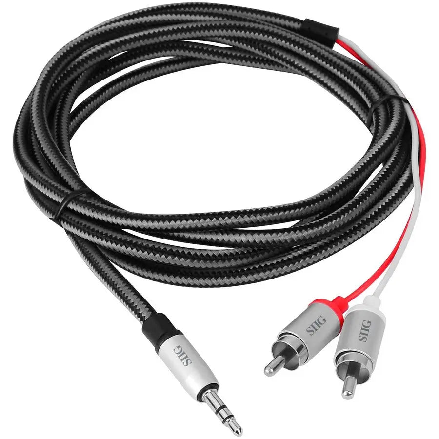 SIIG 2M Woven Fabric Braided 3.5mm to RCA Stereo Cable (M/M) - Reliable Audio Connection for Portable Devices