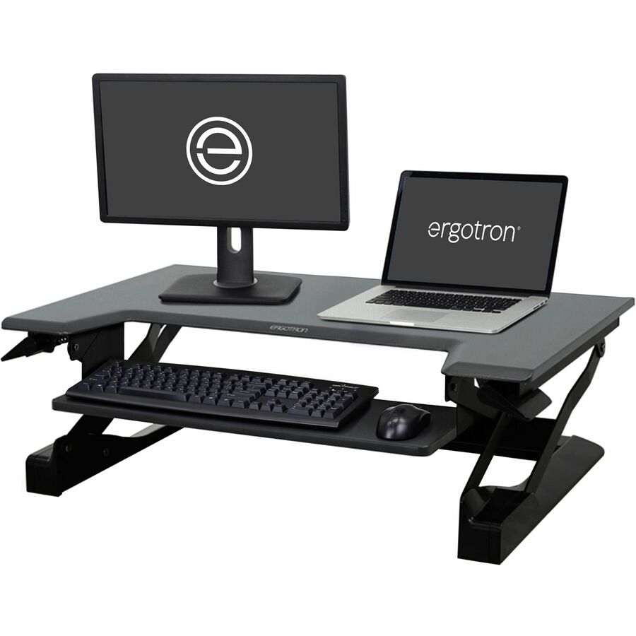 Ergotron WorkFit-T Standing Desk Workstation – Fully Assembled, Black with Grey Surface