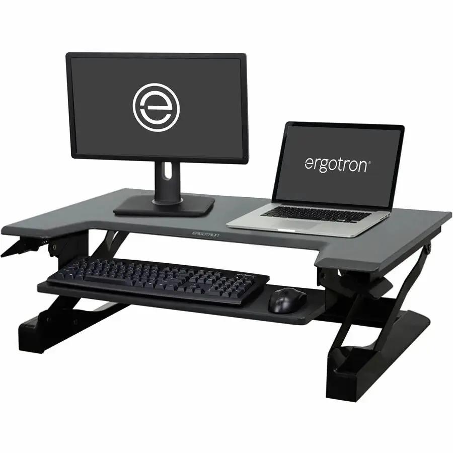 Ergotron WorkFit-T Standing Desk Workstation – Fully Assembled, Black with Grey Surface by Ergotron, Inc