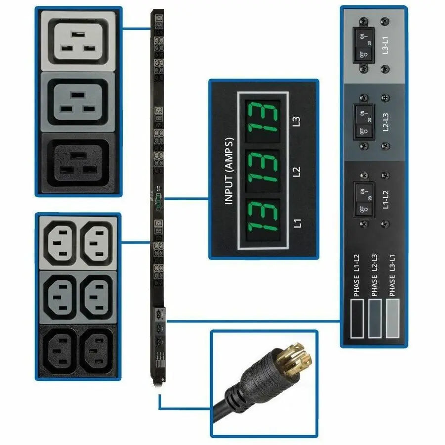 Eaton Corporation Tripp Lite PDU3MV6L2130A 3-Phase Metered Power Distribution Unit with 45 Outlets and Digital Current Monitoring