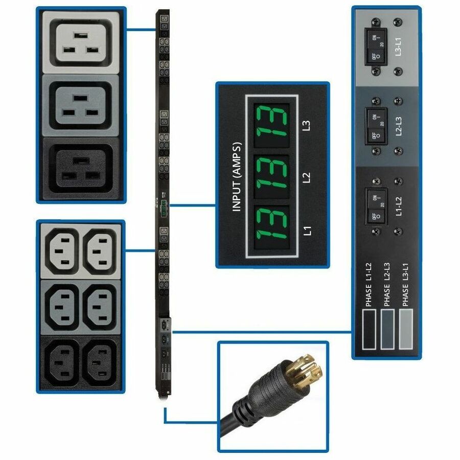 Eaton Corporation Tripp Lite PDU3MV6L2130A 3-Phase Metered Power Distribution Unit with 45 Outlets and Digital Current Monitoring