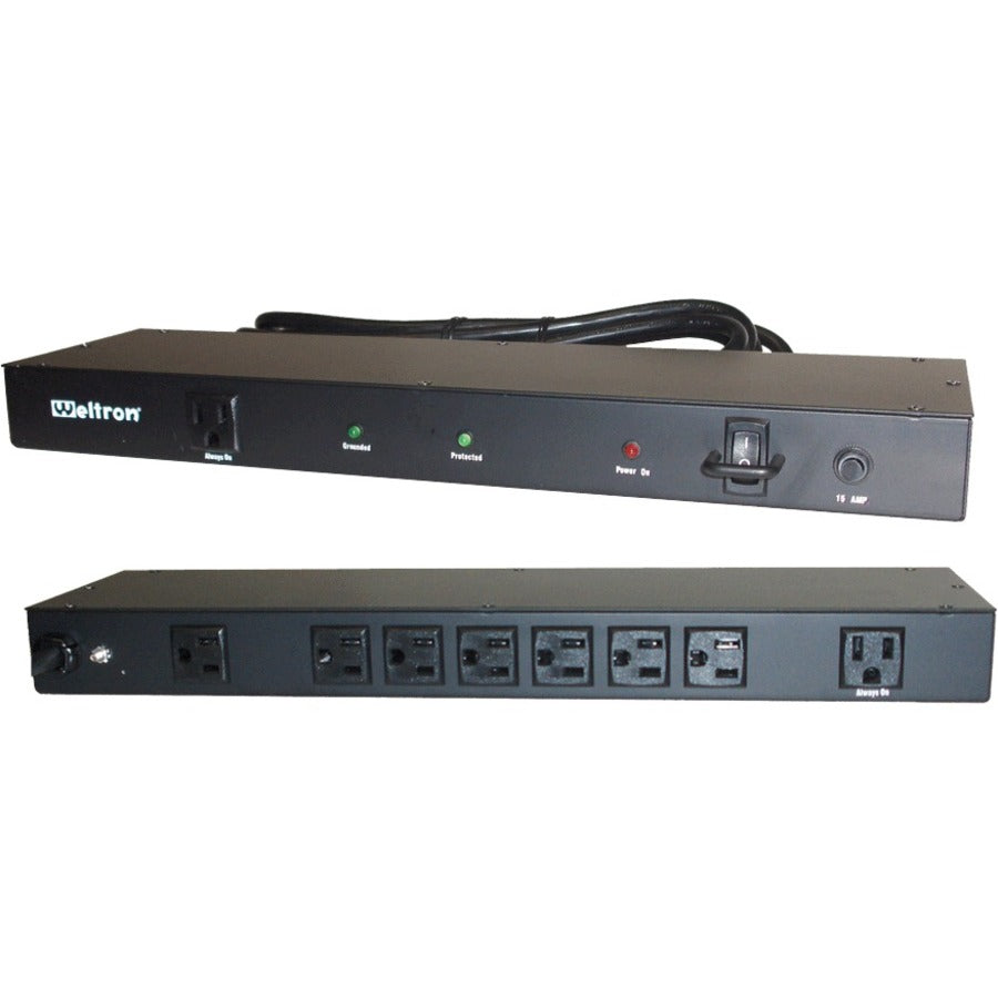 Weltron WSP-900RM 9 Outlet Rack Mount Power Strip Surge Protector with 15 ft Cord