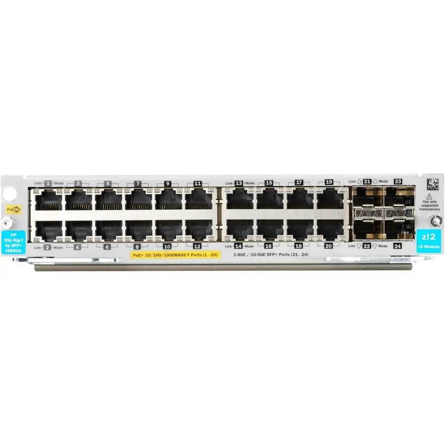 HPE J9990A 20-Port 10/100/1000BASE-T PoE+ and 4-Port 10GbE SFP+ MACsec v3 ZL2 Expansion Module for HP 5400R zl2 Switch Series