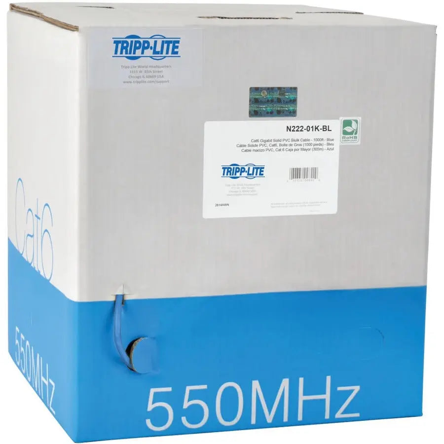 Eaton Corporation Tripp Lite N222-01K-BL Cat6 Gigabit Solid Core Ethernet Cable – 1000 ft. Blue PVC Bulk Cable