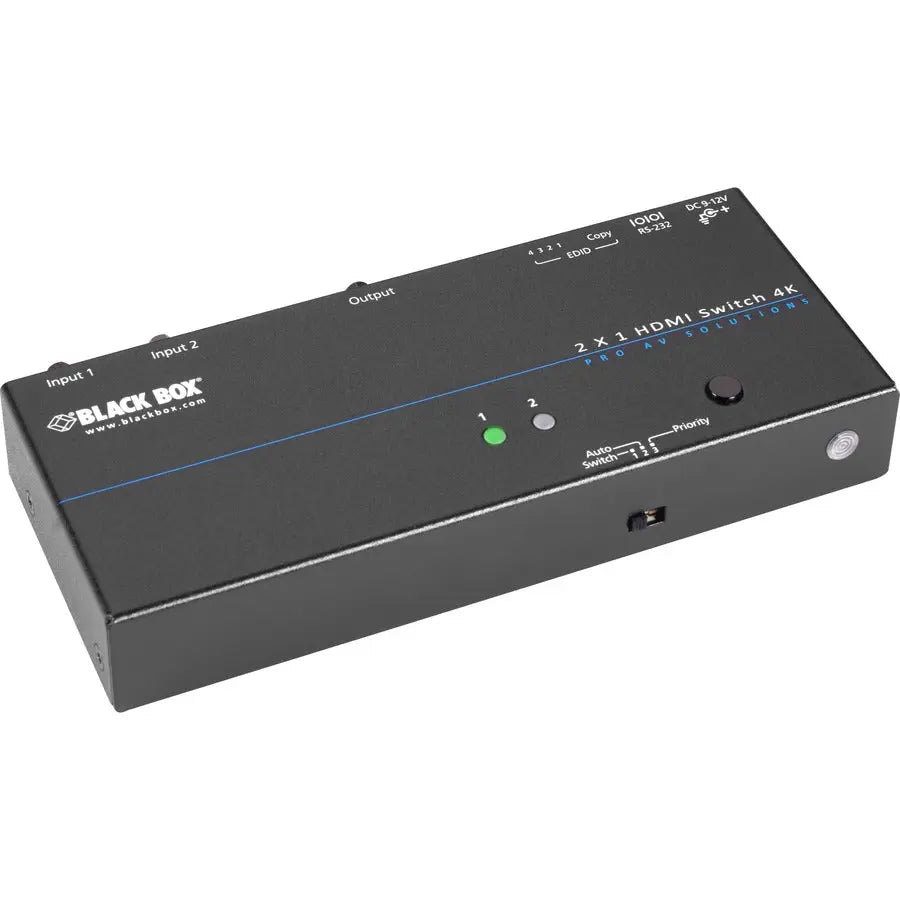 Black Box 4K HDMI Switch - 2 x 1, Rack-Mountable, Supports 4K UHD with Auto Switching