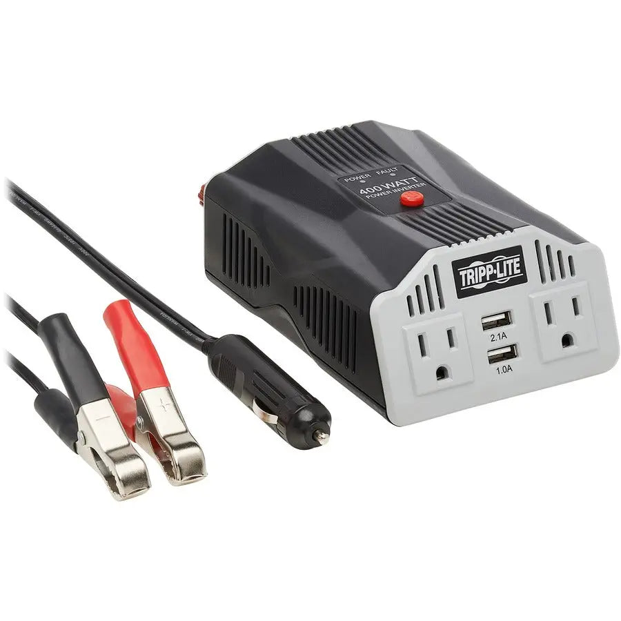 Eaton Tripp Lite Series 400W PowerVerter Ultra-Compact Car Inverter with 2 AC/2USB - 3.1A/Battery Cables/Cigarette Lighter Adapter (CLA)