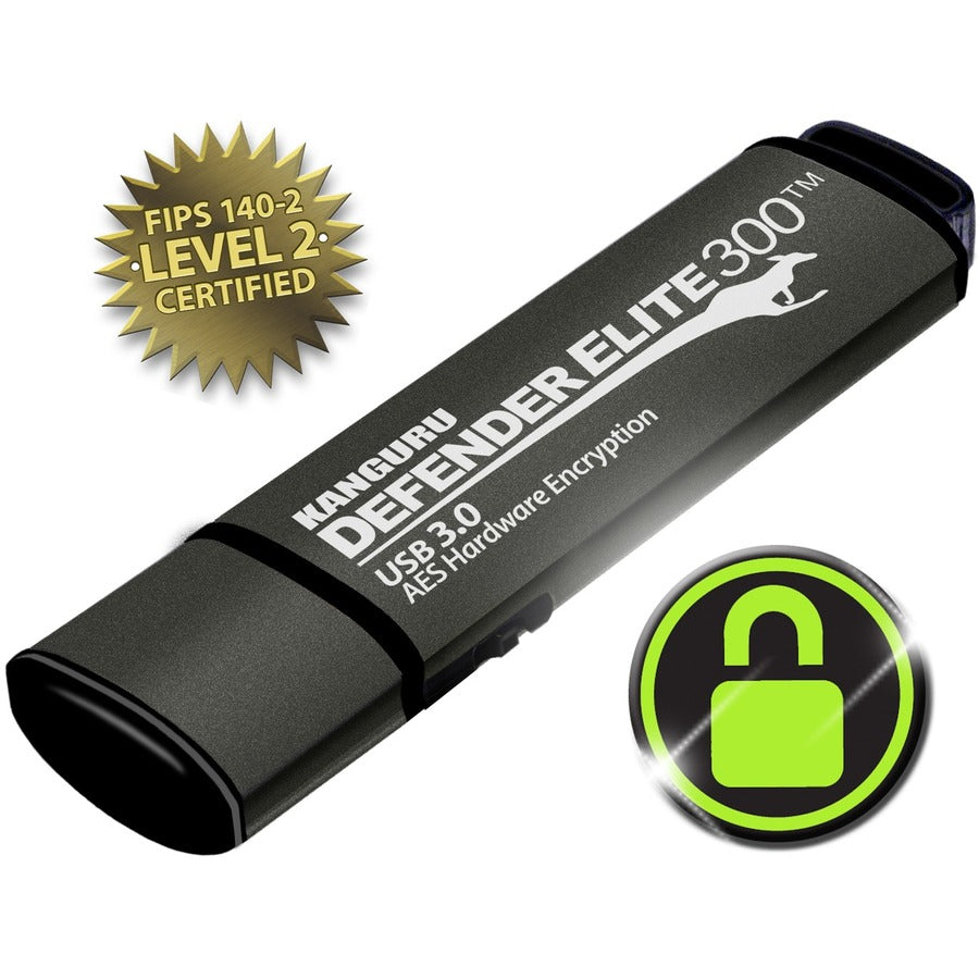 Kanguru Defender Elite300 FIPS 140-2 USB 3.0 Flash Drive with AES 256-Bit Hardware Encryption - 64GB