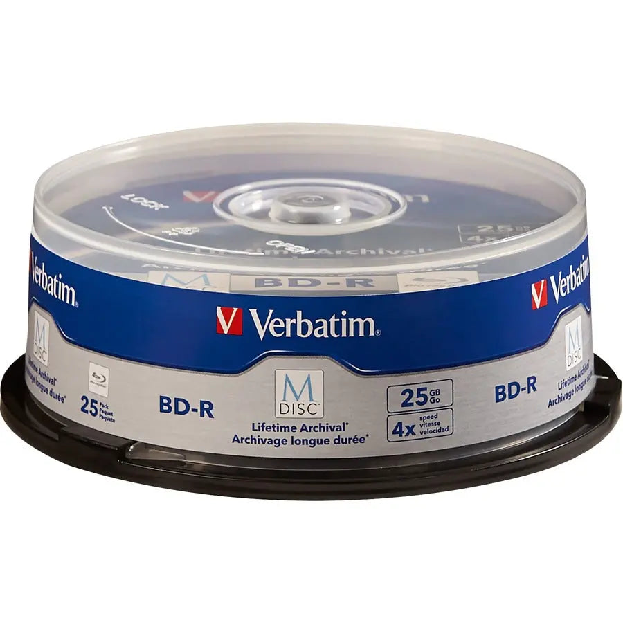Verbatim M-Disc BD-R 25GB 4X with Branded Surface – 25 Pack Spindle