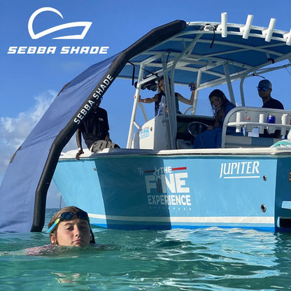 Sebba Shade 8 x 12 ft. Black Sun Shade for Boats 26'+ with Inflatable Frame and UV Protection