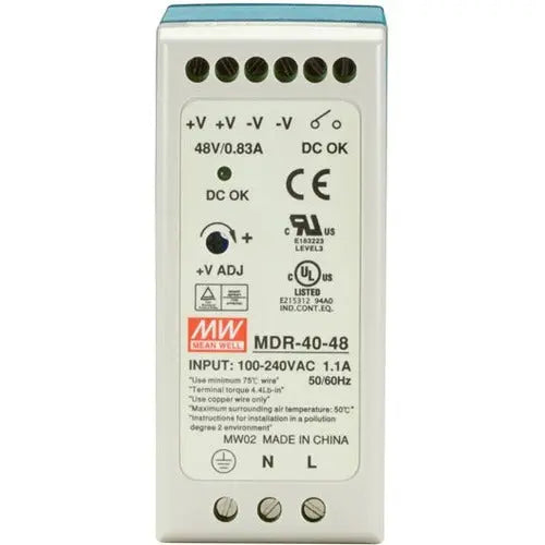 Black Box MDR-40-48 DIN Rail Power Supply, 40 Watts, 48VDC for Industrial Devices