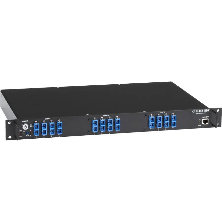 Black Box NBS004MA Rackmount Gang Switch - 19-inch, 4 Duplex Multimode SC Fiber Channel Switch with Network Management
