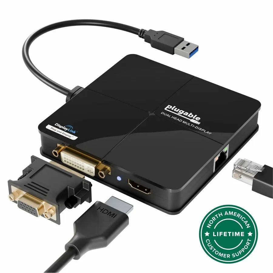 Plugable USB 3.0 Dual Monitor Docking Station with HDMI, DVI, and Gigabit Ethernet - Part Number USB3-3900DHE