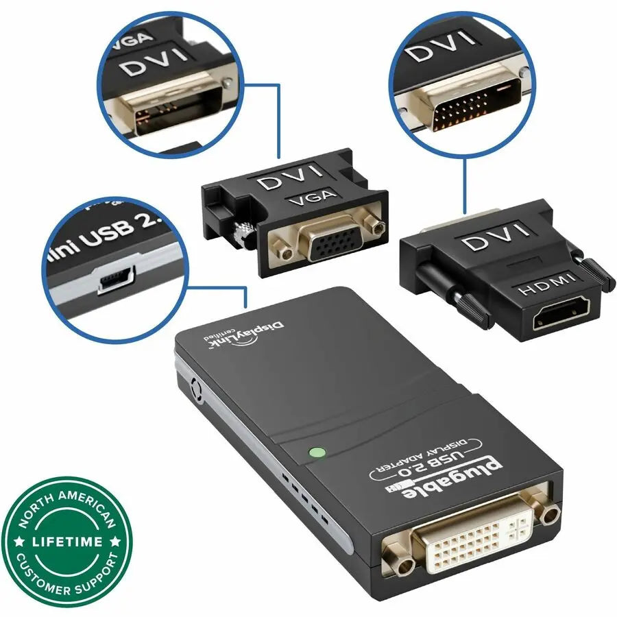 Plugable UGA-165 USB 2.0 to DVI/VGA/HDMI Multi-Monitor Graphics Adapter for Windows and Mac