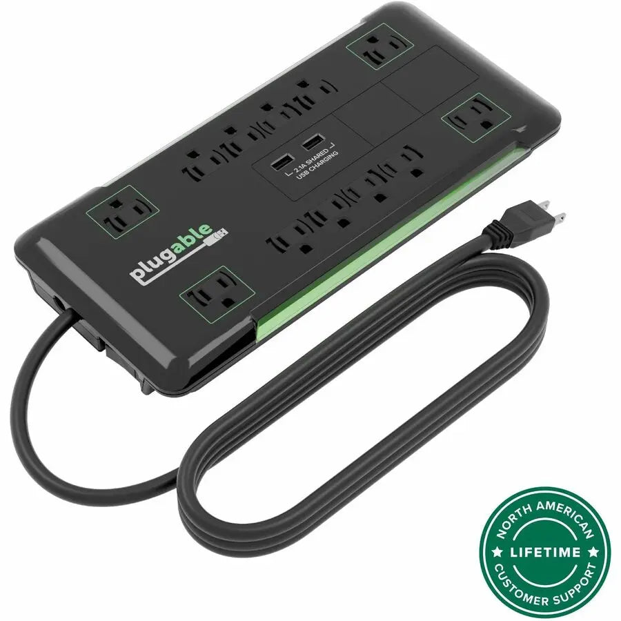 Plugable PS12-USB2 12 Outlet Power Strip with Surge Protection and USB Charging