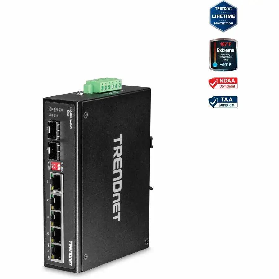 TRENDnet TI-G62 7-Port Industrial Gigabit DIN-Rail Switch with SFP and Redundant Power by TRENDnet