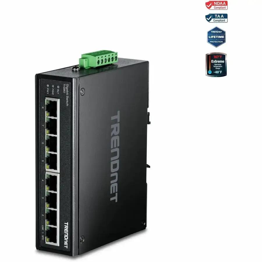 TRENDnet TI-G80 8-Port Industrial Gigabit Ethernet DIN-Rail Switch with Redundant Power and Rugged IP50 Enclosure by TRENDnet