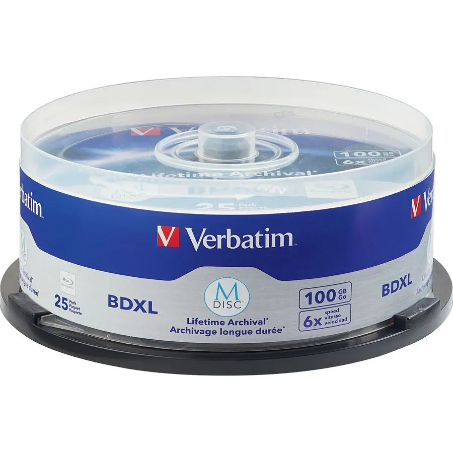 Verbatim 25-Pack M-Disc BDXL 100GB 6X Blu-ray Recordable Media with Branded Surface