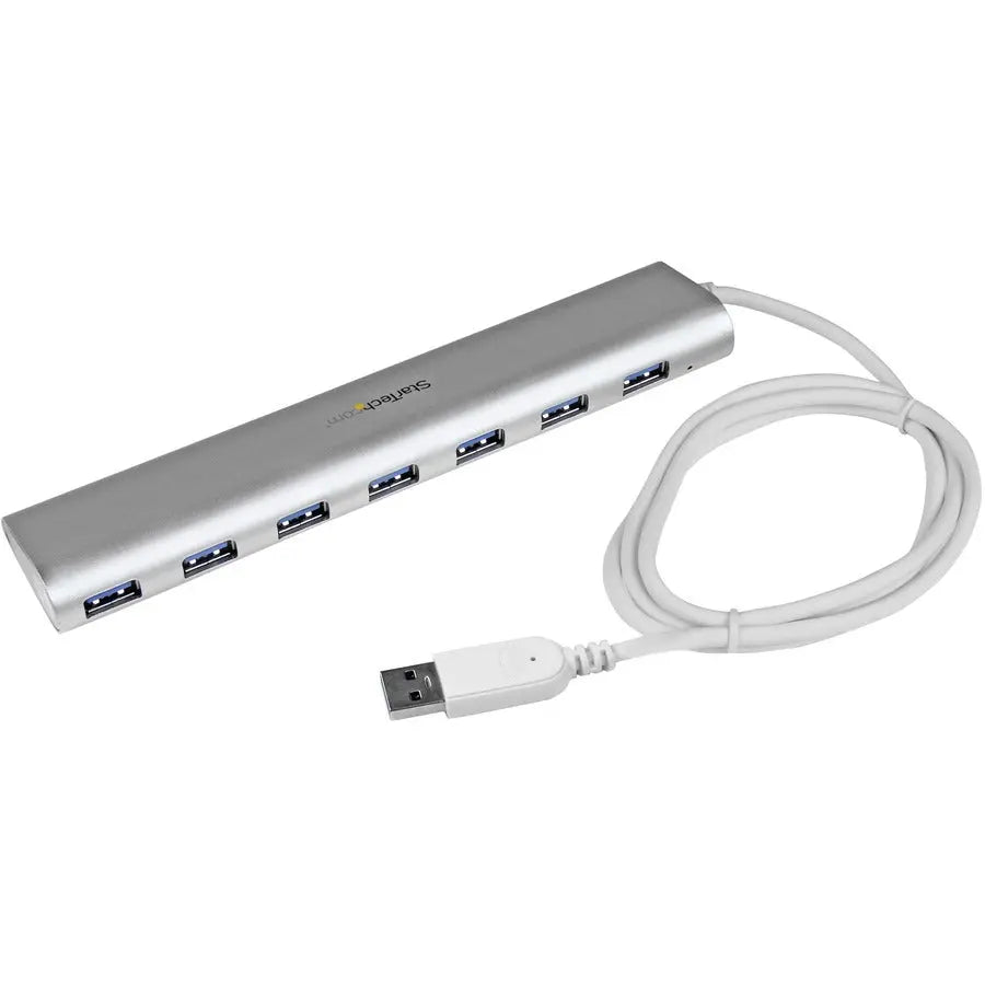StarTech.com ST73007UA 7-Port USB 3.2 Gen 1 Hub with Built-in Cable - Compact Aluminum Design for Travel and Office Use