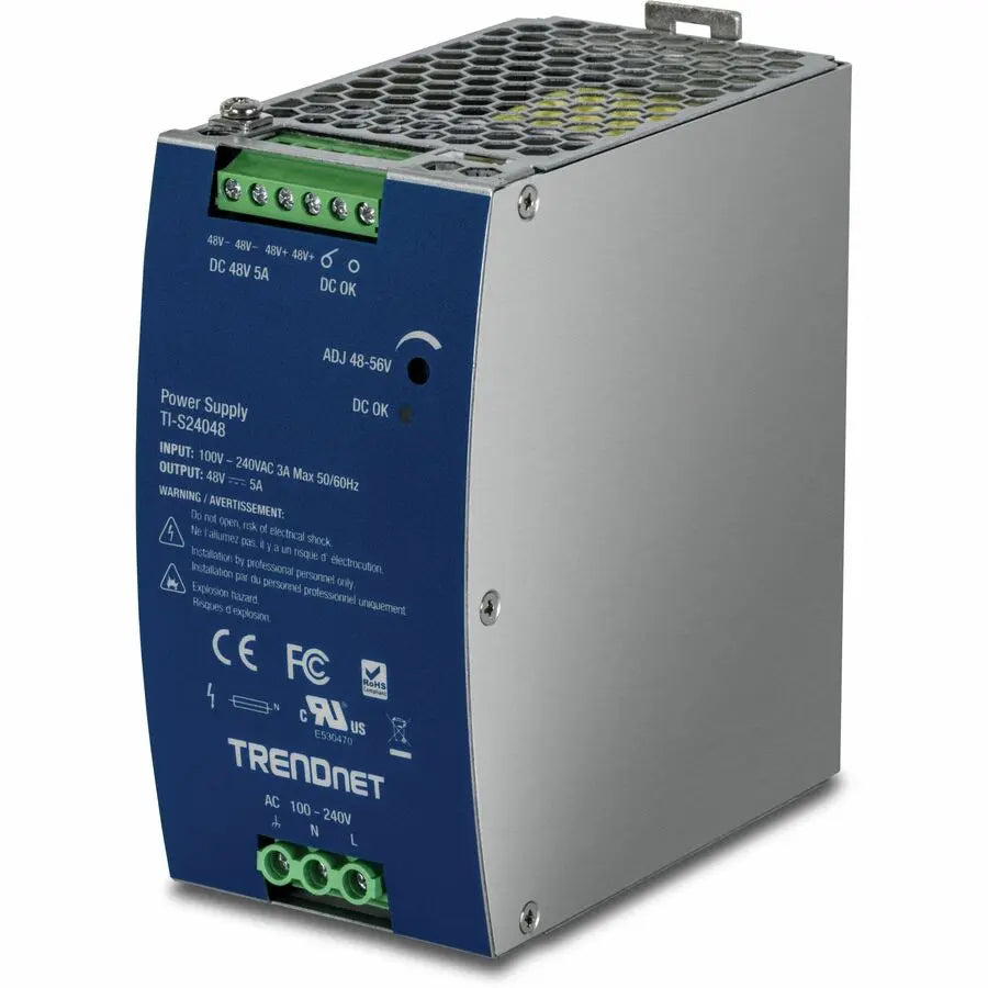 TRENDnet TI-S24048 240W DIN Rail Power Supply with PFC - 48V DC, 5A, UL 62368 Certified