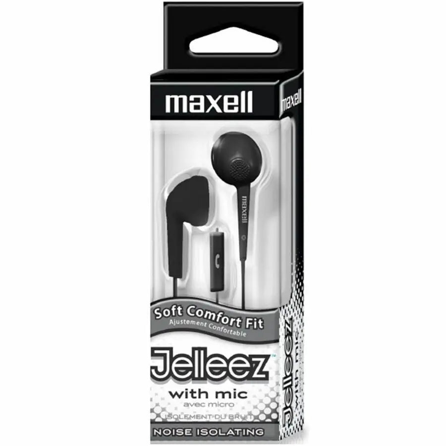 Maxell Jelleez JELM-BK Earset with Inline Microphone and Comfortable Rubberized Fit