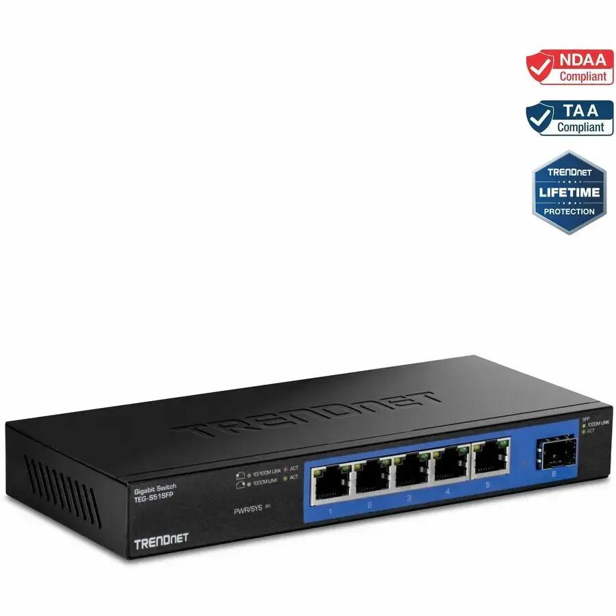 TRENDnet TEG-S51SFP 5-Port Gigabit Ethernet Switch with SFP Slot for Reliable Office Networking by TRENDnet